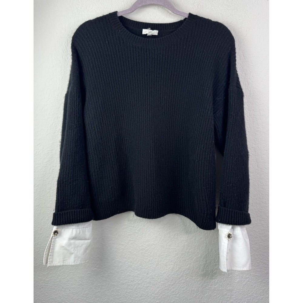 Joie Wool Cashmere Sweater Built-In Shirt Cuffs Sz S Old Money Quiet Luxury